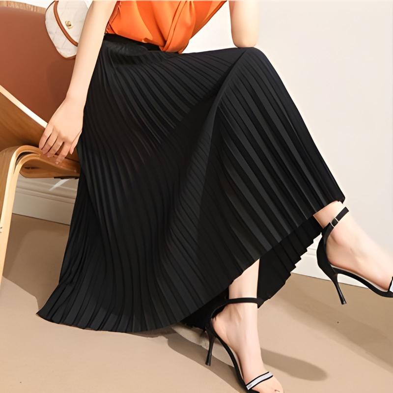  Chân váy xếp ly lưng cao bằng vải satin trơn Chân váy lụa chữ A thanh lịch silver skirt original 