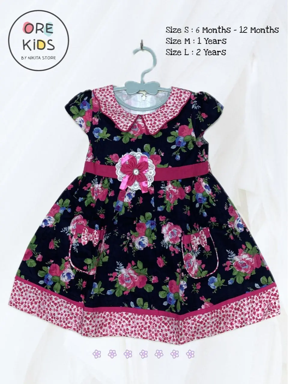 2966 Dress Bayi 6 Bulan - 2 Tahun Motif Bunga Kerah Kantung