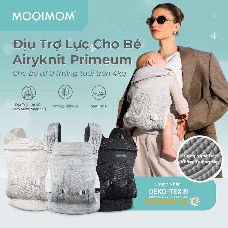 MOOIMOM Địu Cho Bé MOOIMOM Premium AiryKnit Baby Carrier Cao Cấp từ 0 đến 36 tháng Công Nghệ Mới Chứng Chỉ Quốc Tế An Toàn Cho Bé Trợ Lực Tốt Và Bền Nhẹ Thoáng Khí