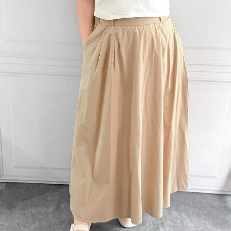 Rok Maxi Highwaist A-Line Wanita Katun Panjang Dengan Belt Sabuk - Casual, Cewek, Midi, Serut, Mini, Dewasa, bawahan 8