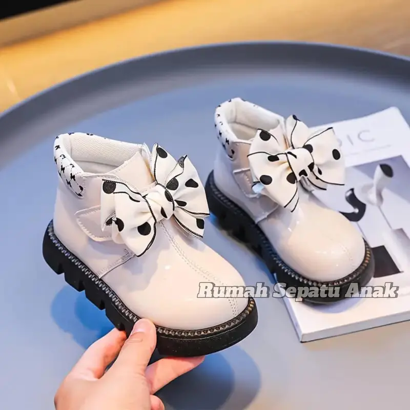Sepatu Anak Perempuan Model Boot Pita Vulkadot Fashion Anak Keren dan Lucu Trendy 3