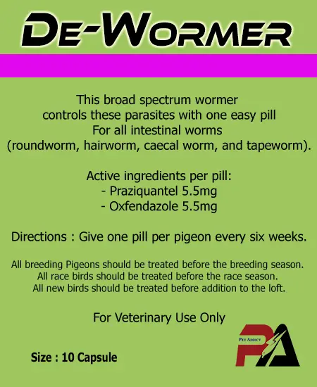 De-Wormer Obat cacing spektrum luas ayam merpati unggas
