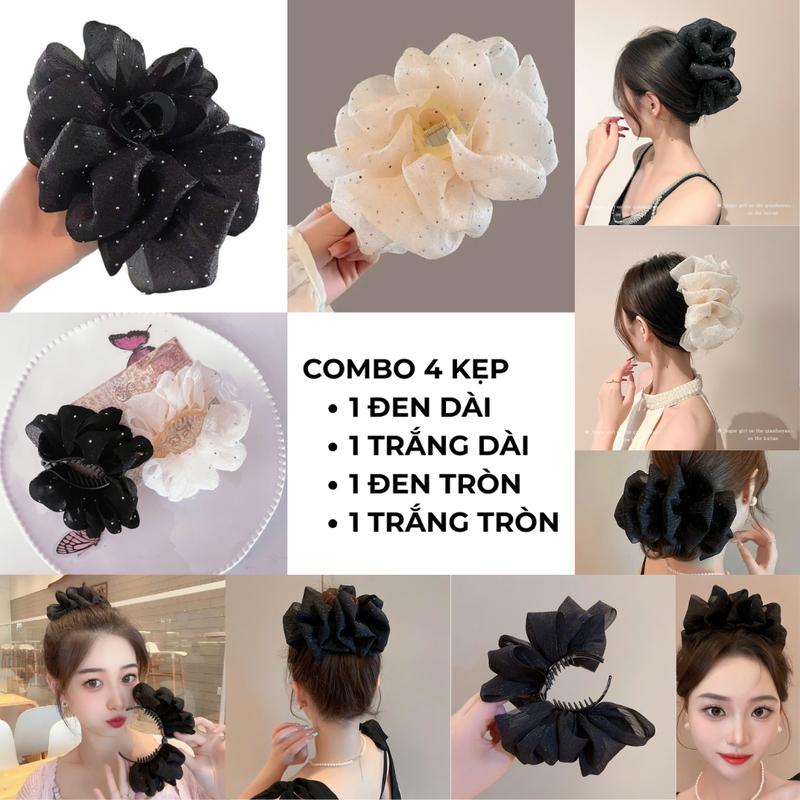  Kẹp Tóc Lưới Bong Bóng Đính Đá SÂUHOUSE Phong Cách Hàn Quốc Thời Trang Cho Nữ Hot Trend 2025 