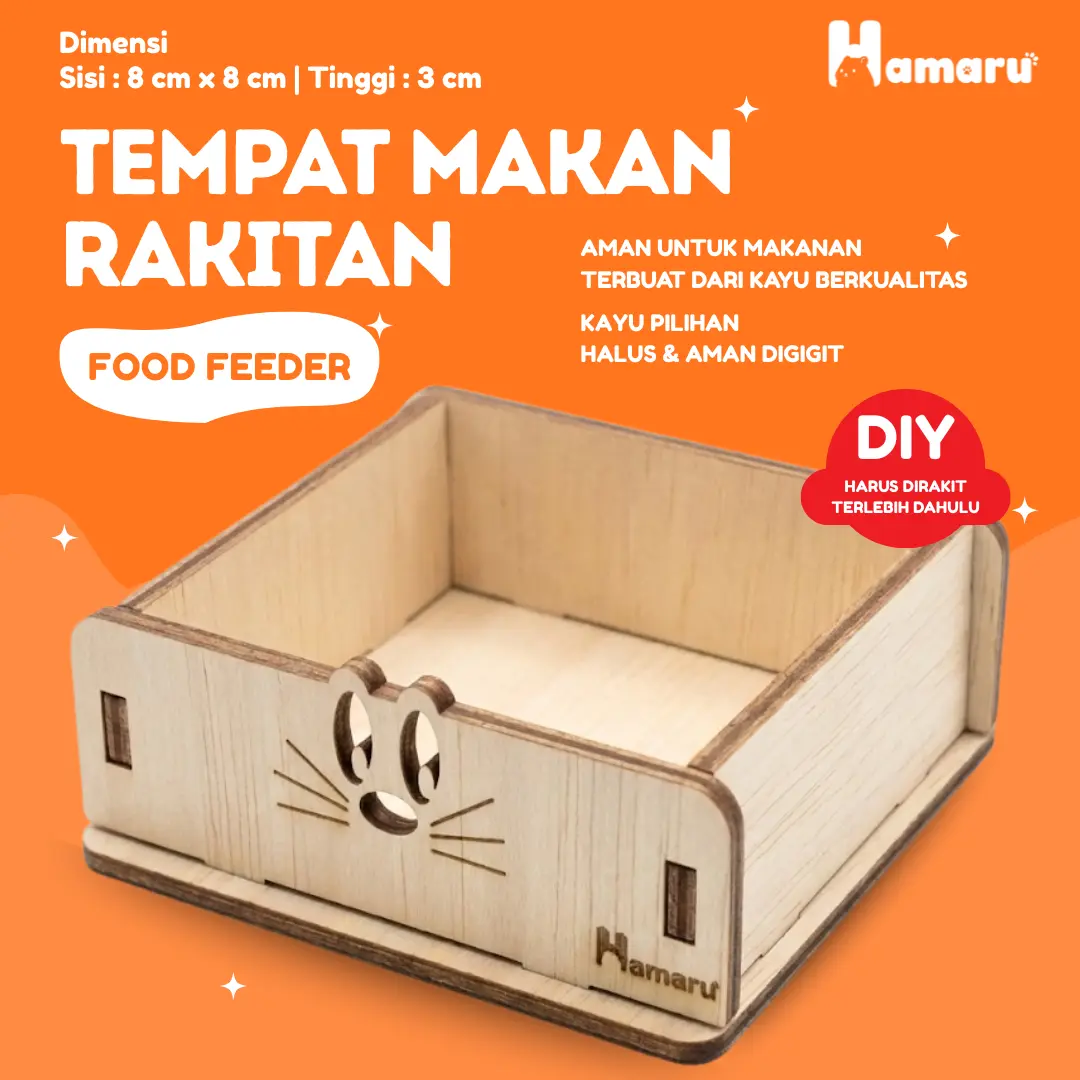 HAMARU Tempat Makan Rakitan Hamster Kayu DIY Murah Food Feeder Hamster Marmut Hewan Kecil