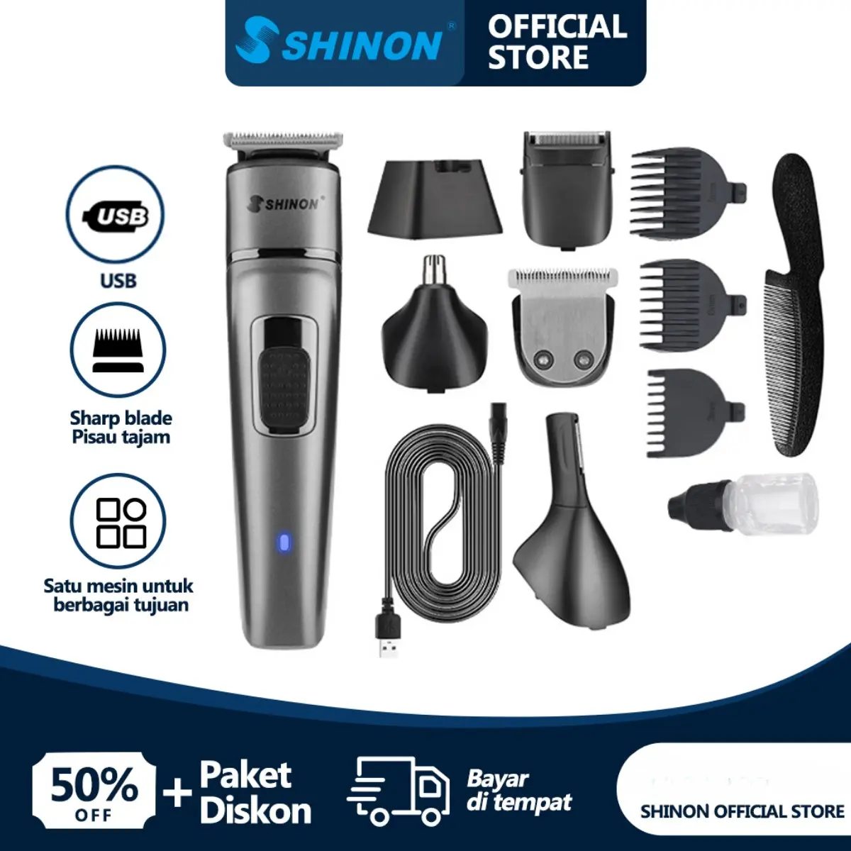 Set 4-in-1 SHINON Alat Cukur Listrik Pria Pemangkas Rambut Hidung Jenggot Bulu Hidung Sisir Elektrik Kumis Mesin clipper  manual mesin potong rambut original clippers  hair Gunting