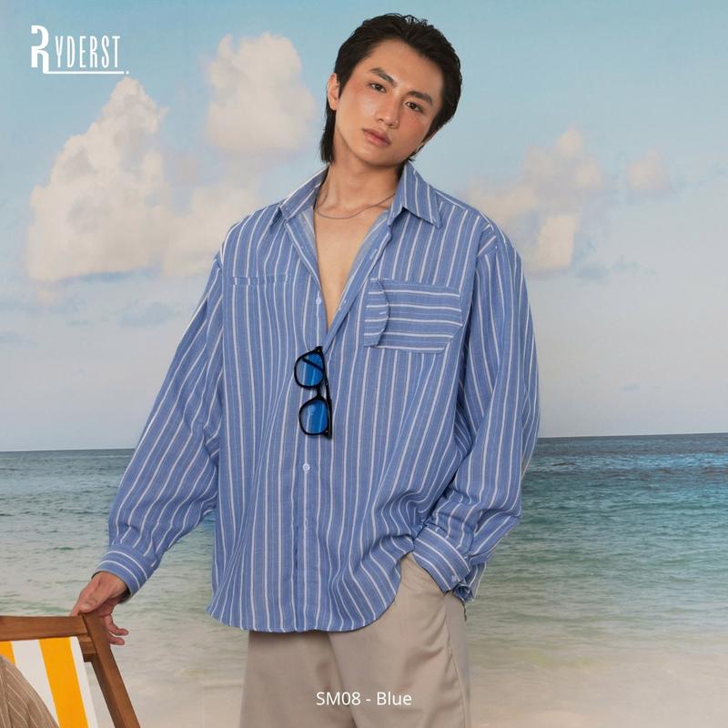 Áo Sơ Mi Nam Ryder Cape Shirt SM08 Linen Nhật Relaxed Fit Kẻ Sọc Đi Biển