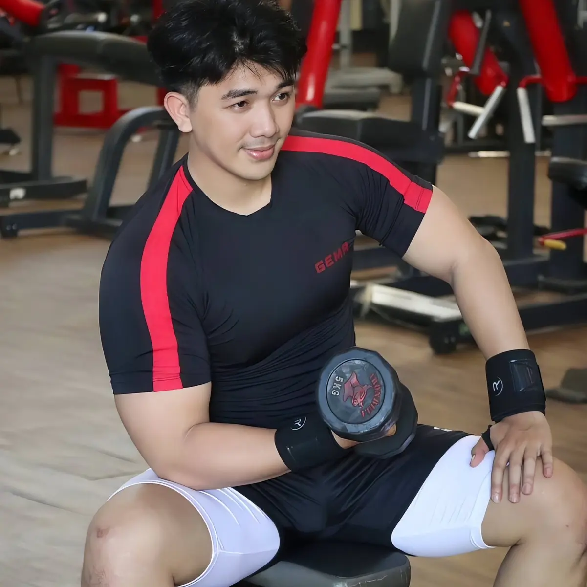 Baju fitness GEMA Red Lis  baju olahraga lengan pendek pria kaos pria lengan pendek dryfit olahraga Sport