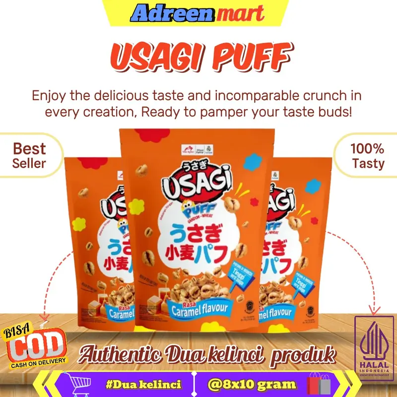 [ DUA KELINCI ] USAGI PUFF CARAMEL FLAVOUR 80 Gram Cemilan 0
