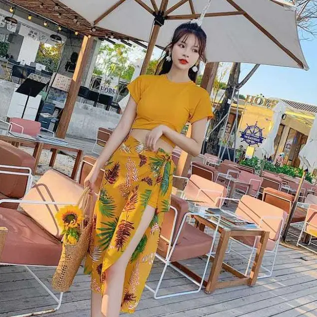 Swimsuit Set Baju Renang Wanita Gaya Korea Import High Quality model three-pieces 8042 2