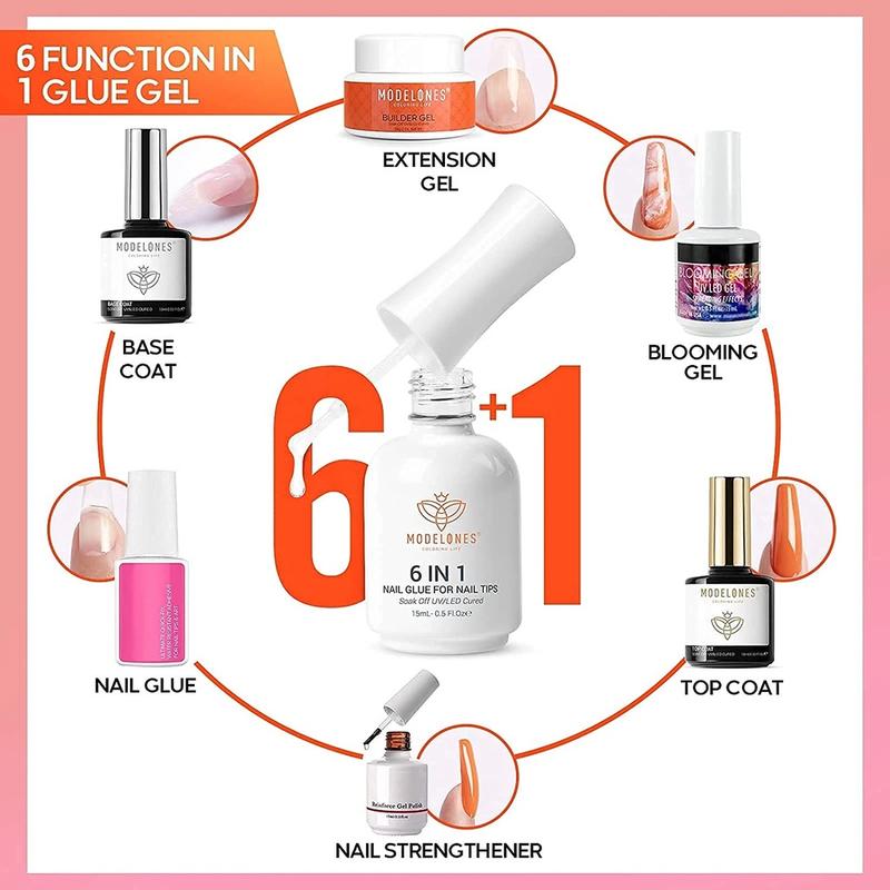 Keo Dán Móng Tay Modelones 6 Trong 1 15ml Gel Nở Chất Tăng Cường Độ Bền Cho Móng Tay Gel Nối Dài Có Thể Lột Dễ Dàng