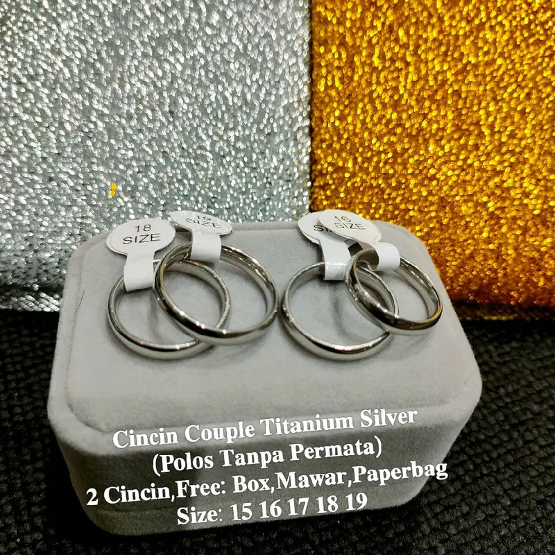 Et 5 COD Cincin Couple Titanium Silver Model Polos Tanpa Permata Stainless Steel Anti Karat Size 15-19 Free Box Mawar Paperbag 4