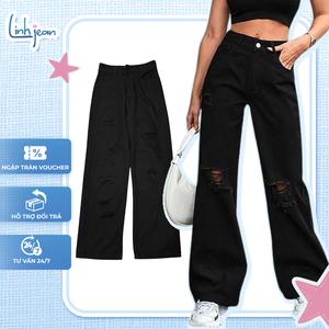 [SALE LƯƠNG VỀ] – [JD11] - Quần Jean Ống Rộng Rách Kiểu – LINH JEAN STORE – Tôn Dáng, Cá Tính, Phối Đẹp.