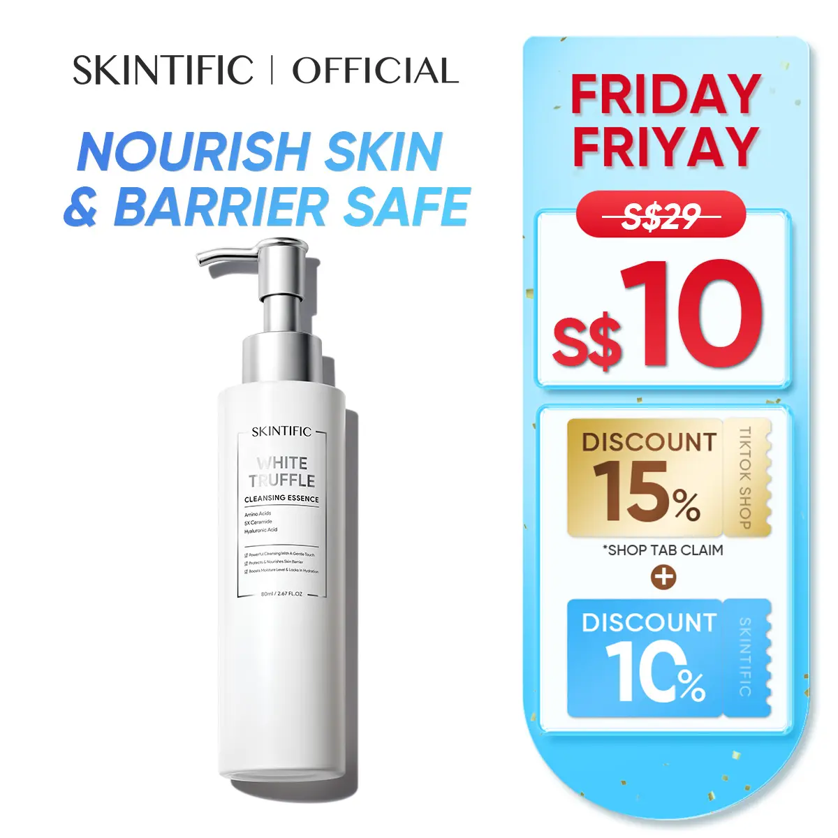 [SKINTIFIC OFFICIAL] SKINTIFIC White Truffle Cleansing Essence Cleanser Sensitive Skincare Deep Cleansing Facial Lightweight Moisture Smooth Comfort Skin Repair gelato cleanser