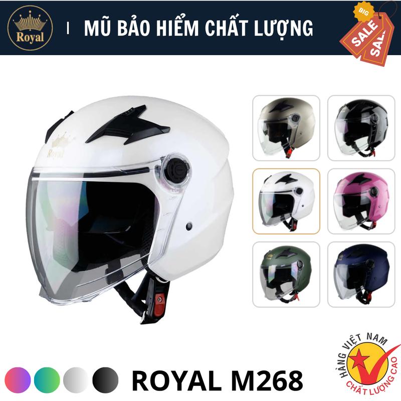 Royal Mũ bảo hiểm 3 4 2 kính Royal M268 cao cấp chính hãng bảo hành 12 tháng chất liệu ABS tổng hợp kính GRS chống chói size M L XL phù hợp mọi đối tượng