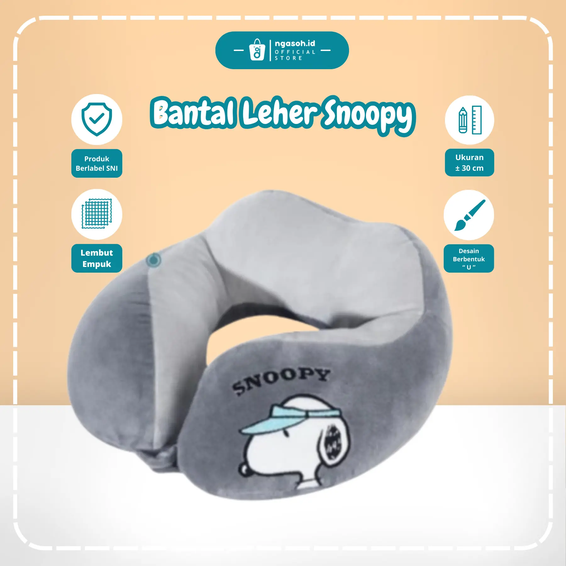 ngasoh.id Bantal Leher Karakter Snoopy Dewasa U Shape Cute Lucu Mudah dibawa Car
