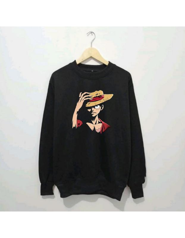Crewneck Sweater Baju Lengan Panjang Anime One Piece Monkey D Luffy 1