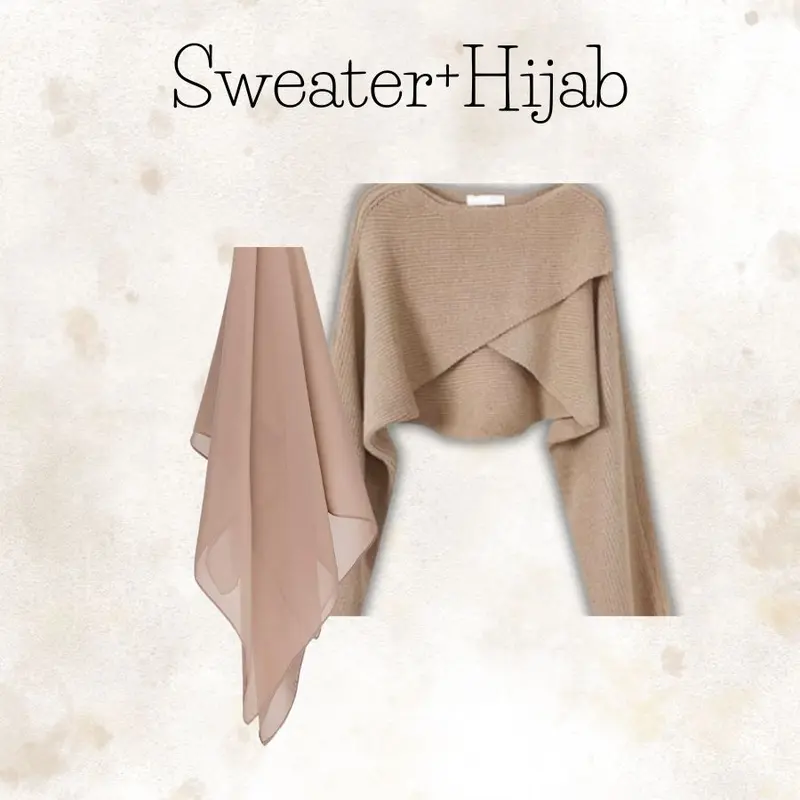 One Set Wanita Korean Style (Sweater Crop Celana Cut Bray Hijab Bellasquare) Atasan Sweater Rajut Premium 3