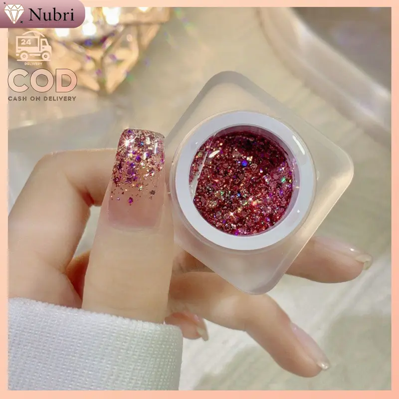 Nubri COD Paket Starburst Glitter Gel Warna-Warni Glitter Besar Toples Warna-Warni 6 Warna 3 Pena Terapi Cahaya Nail Art Set Gelatin 4