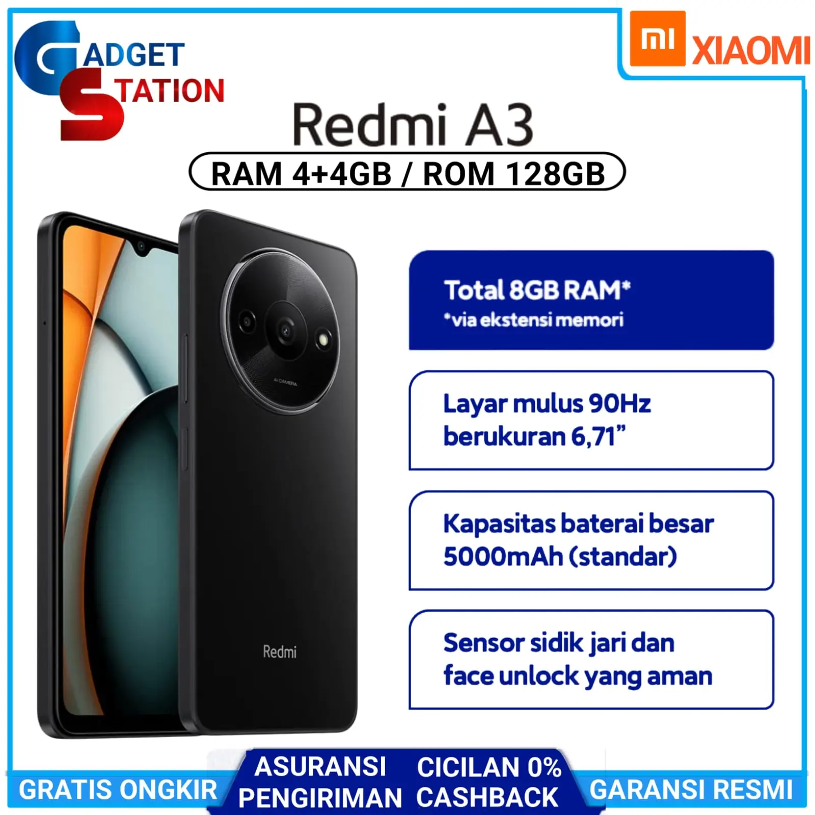 HP XIAOMI REDMI A3 RAM [4/128GB] ORIGINAL GARANSI RESMI INDONESIA
