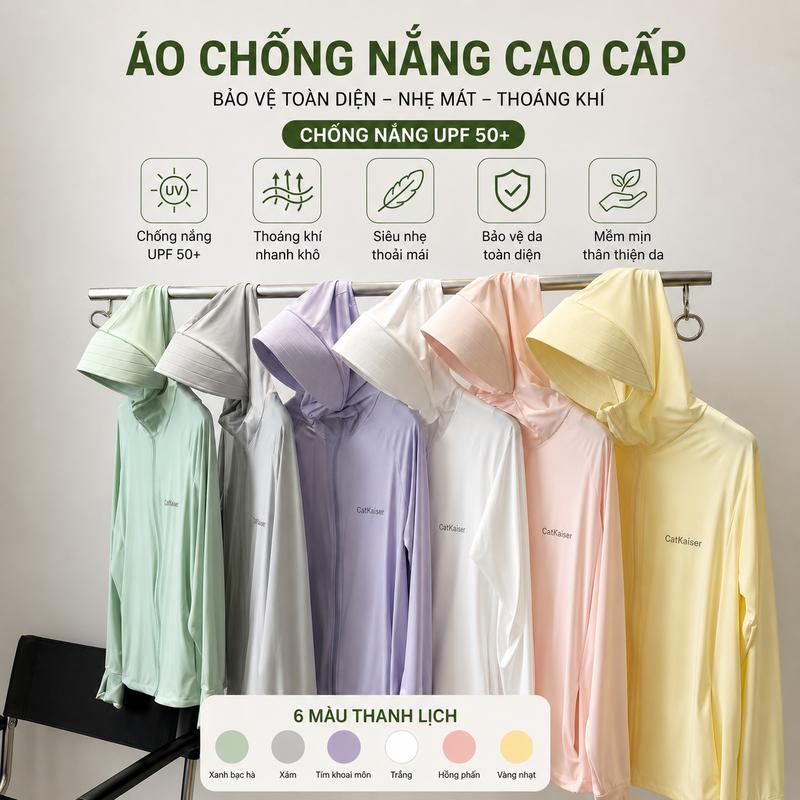ÁO CHỐNG NẮNG NỮ CAO CẤP UPF50+, SIÊU NHẸ, LƯỚI TẢN NHIỆT, CHE KÍN TOÀN DIỆN VẢI THUN LẠNH