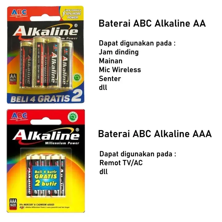 BATERAI ABC Alkaline AA/A2 & AAA/A3 | 1.5 Volt | Baterai isi 4+2 | Untuk Mainan | Jam Dinding | Remot | Baterai | Batre | Battery | Tahan Lama 1