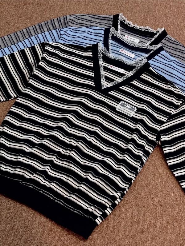  Áo thun SheByShj tay dài sọc ngang cổ phối ren - Blair Top 