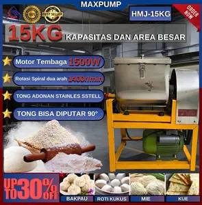 MAXPUMP Mesin Pengaduk Adonan Terigu Tepung Stainless Dough Maker Mixer Mesin Adonan Otomatis - Mesin Pembuat Pengaduk Adonan Kapasitas 15kg, Cocok untuk Roti, Bakpao & Mie
