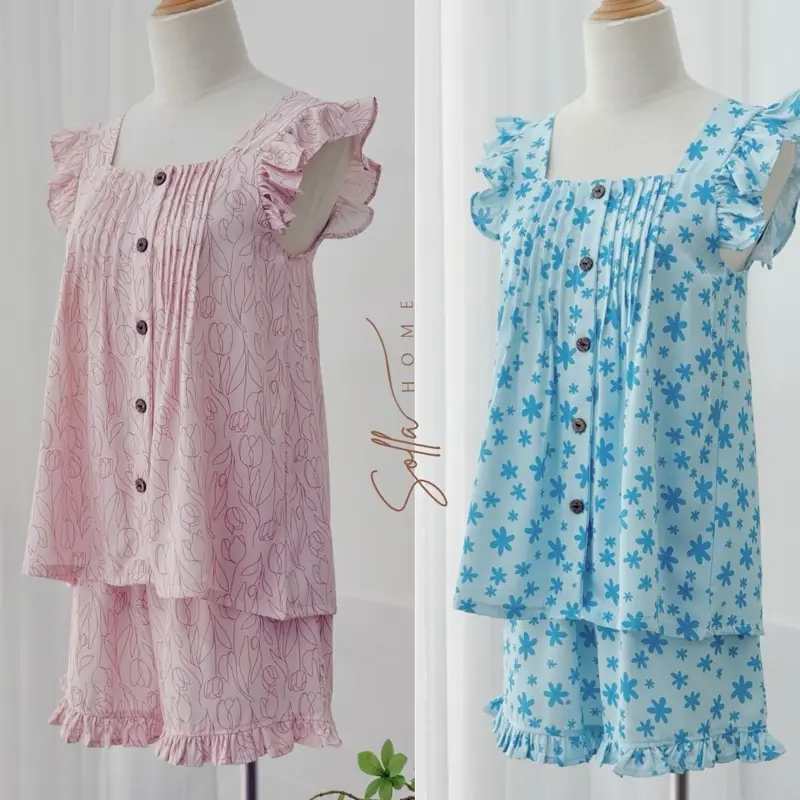 SOLLA HOME - Bộ Mặc Nhà Nữ Women Tay Cánh Tiên Quần Đùi Hoạ Tiết Hoa Nhí