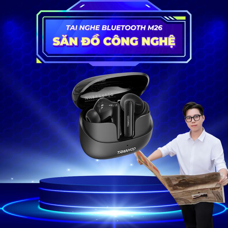 [TRANYOO X ninhcheck] Tai Nghe Bluetooth TRANYOO T-M26 Bluetooth 5.3 Khử Tiếng Ồn Thông Minh Chức Năng Nghe Gọi Chơi Game Thời Lượng Pin Lên Đến 6 Giờ -  Bảo Hành Chính Hãng Nhét Tai Nghe Nhạc Earphone di động trong tai bass  sound