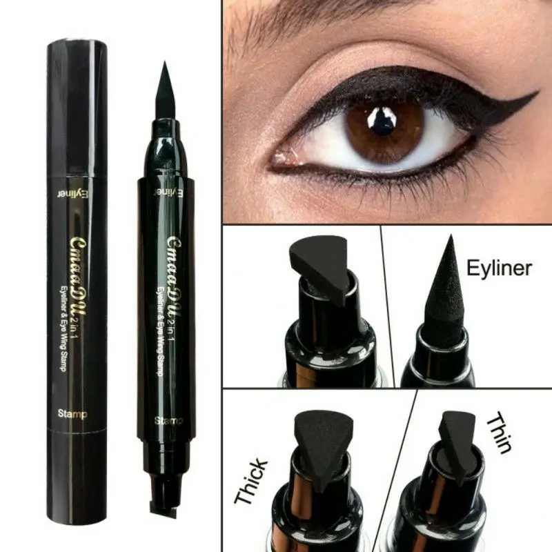 STAMP  2in1 CMADU eyeliner bentuk BIG smal dan ujung lancip dengan model atas bawah untuk menebalkan ALIS eyeliner waterproof Black 2