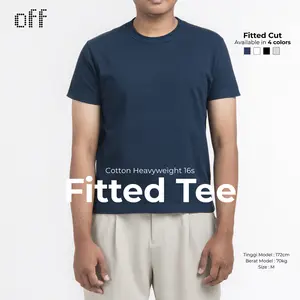 off - Classic Fitted Tee 16s 245GSM | T-Shirt Kaos Fit Cut Short Sleeve Cotton Heavyweight in Navy Unisex Pria Wanita COD