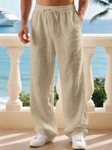Pantalones de lino casuales de pierna recta para hombre, cómodos y transpirables, ideales para viajes al aire libre, vacaciones y uso diario