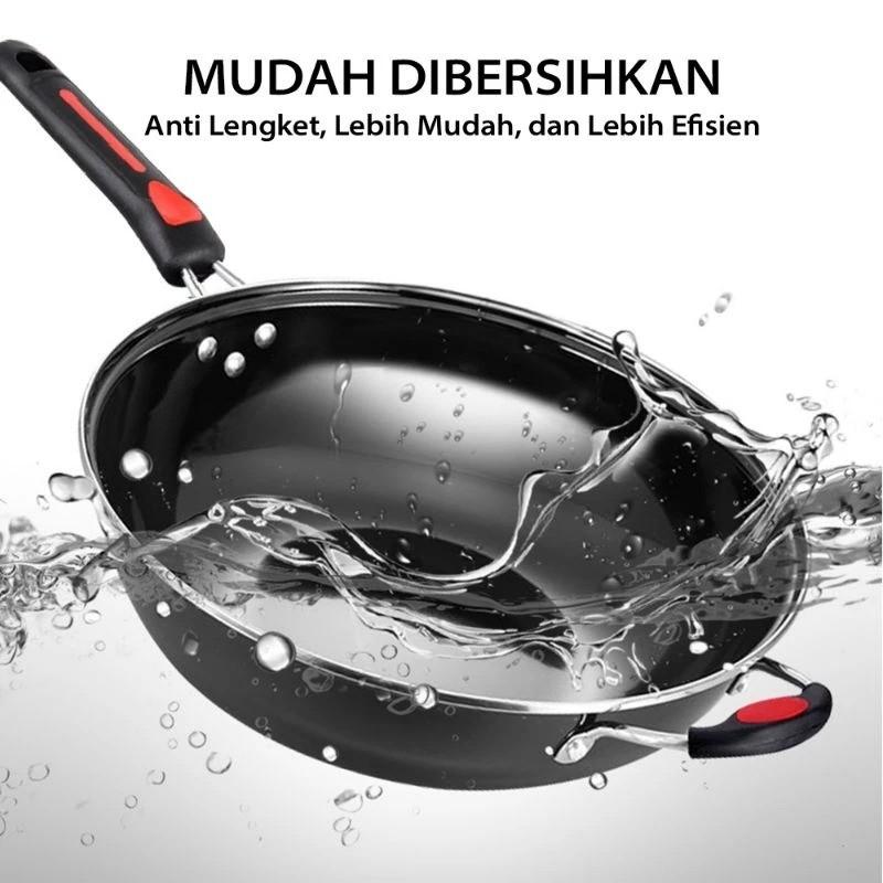 Factory Outlet YUMI Store Wajan Penggorengan Enamel Anti Lengket 34 cm Warna Hitam - Masak 8