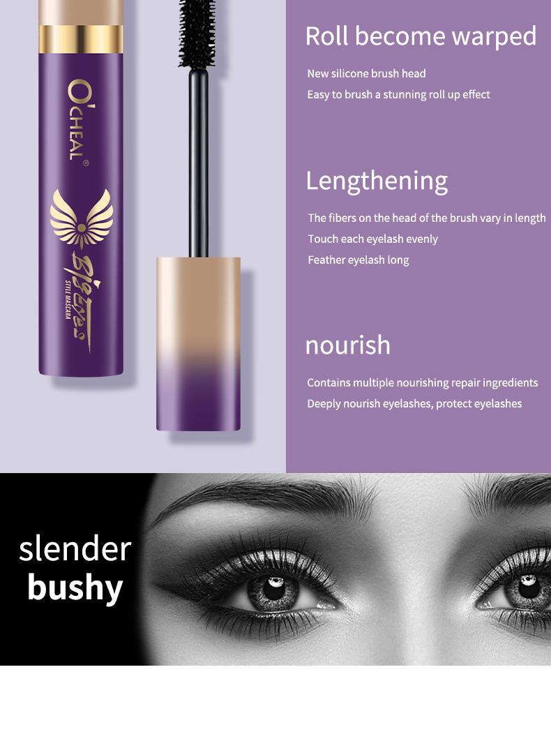 Product Introduction of O‘CHEAL 4D Silk Fiber Black Mascara Waterproof Volumizing Curling Mascara Lengthening Mascara Long Lasting Makeup Fuller Lashes 3