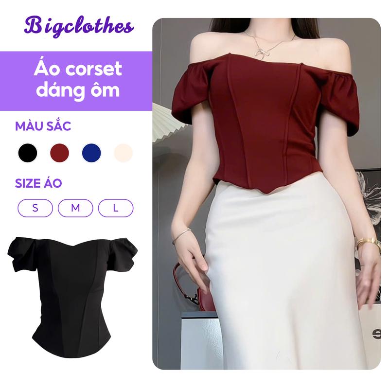  Áo Thun Nữ Dáng Ngắn Tay Phồng BigClothes Áo Corset Dáng Ôm Trễ Vai Phong Cách Sang Chảnh Thời Trang B16 