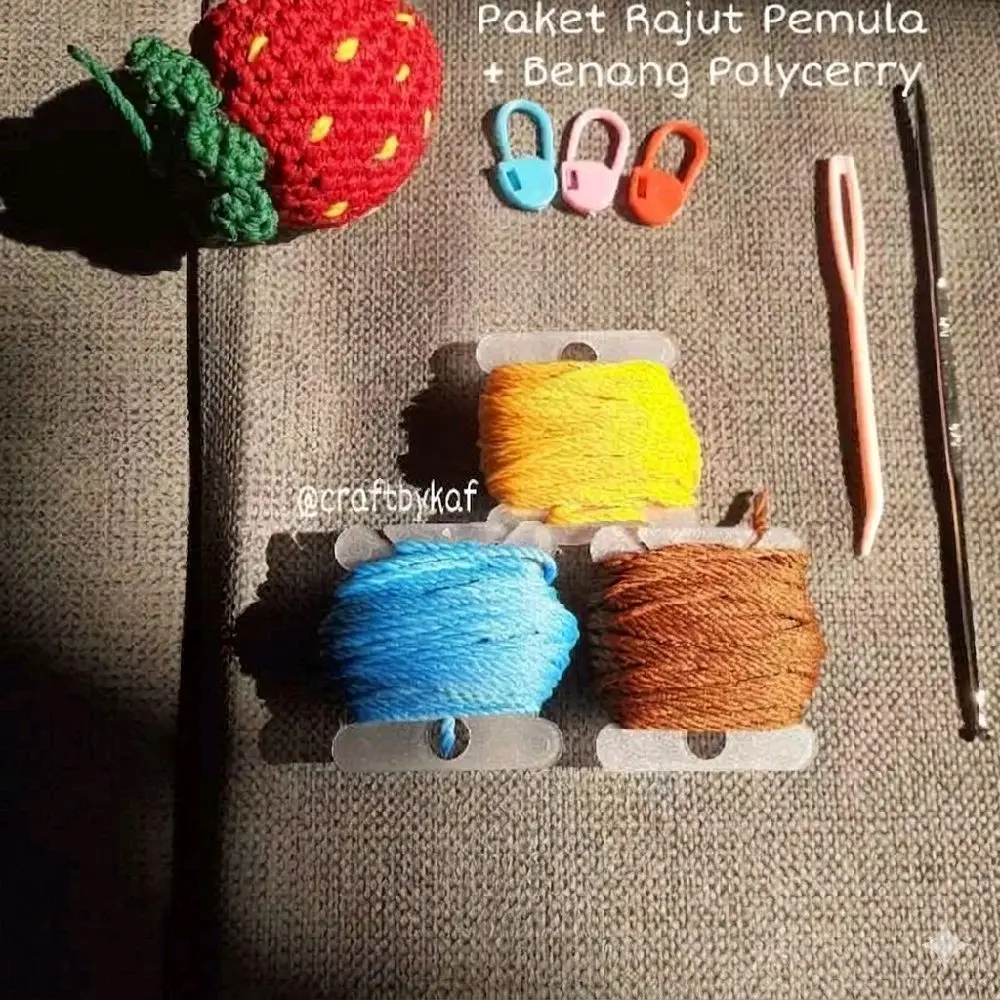 Paket Rajut Pemula Kit Rajut Set Alat Rajut + Benang Polycherry 3 ply Plastik