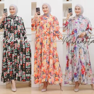 Andara Dress Gamis Panjang Rayon Motif Model Lengan Lonceng Busui Bumil Friendly Bahan Lembut dan Nyaman