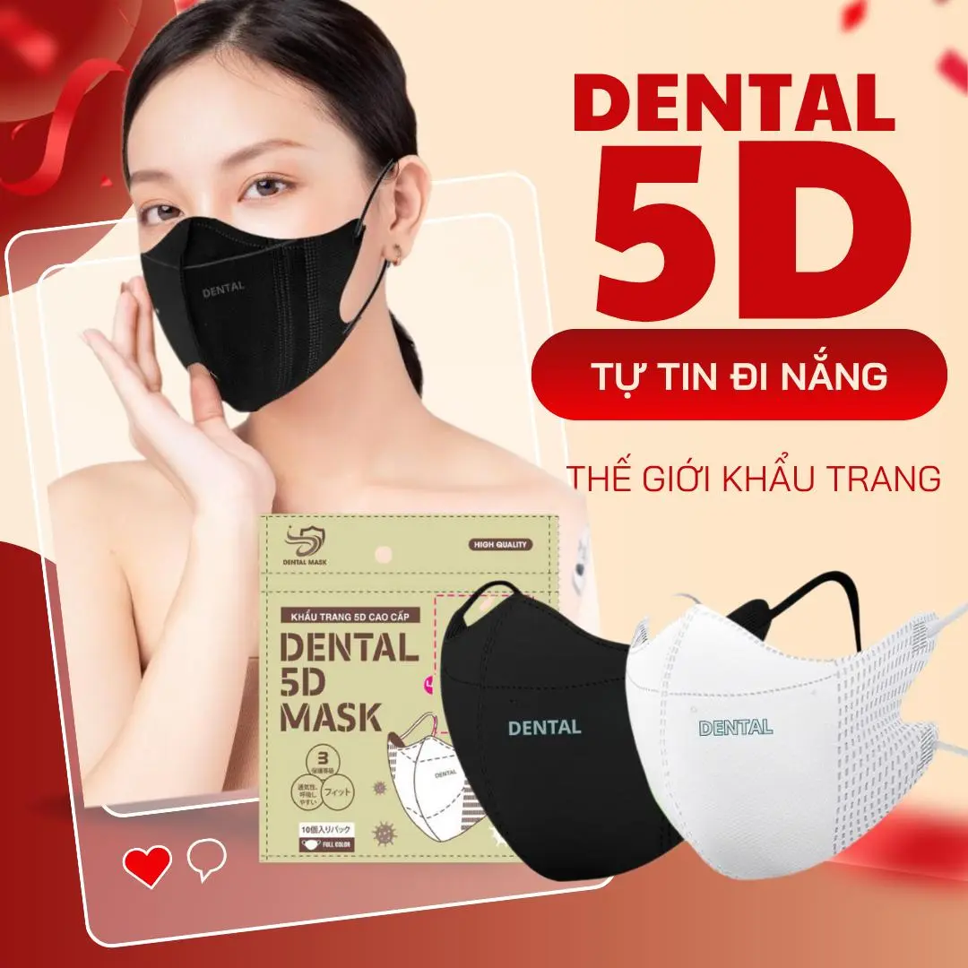 Thùng 200 Cái Khẩu Trang 5D DENTAL  (1 túi 20 cái) Chống Tia CÁI UV & Bụi Mịn 3 Lớp Dày Dặn Cho Nam Nữ - Chất Liệu An Toàn - Thiết Kế 3D Thông Minh Ôm Khít Vùng Mặt - Nhiều Màu Sắc Đa Dạng