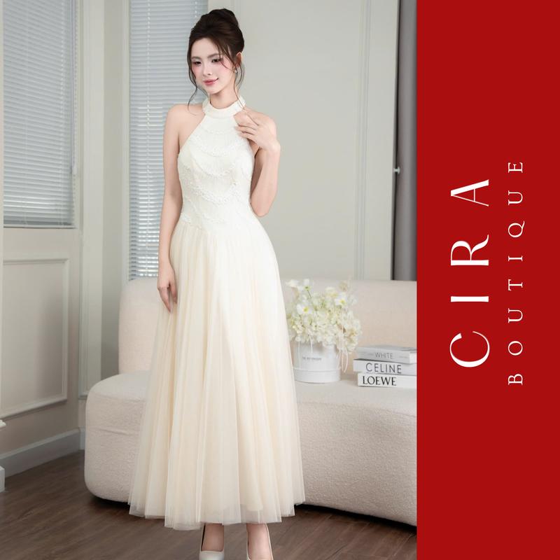 Cira Boutique Đầm Cổ Yếm Ren Vân Sóng Phối Lưới - Váy Nữ Đi Tiệc Phong Cách Tiểu Thư Nữ Tính D1539