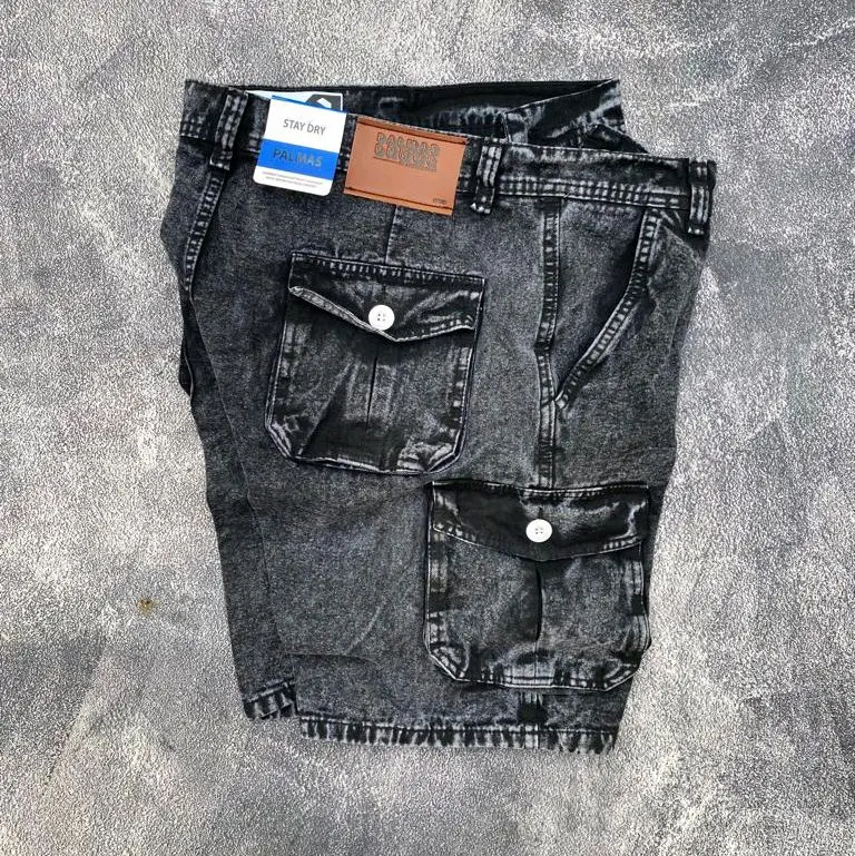 Celana Pendek Cargo Jeans Pria Cowok Distro Denim Seris Hitam Tebal 10 oz - Shortspants Dewasa, Nyaman Dipakai