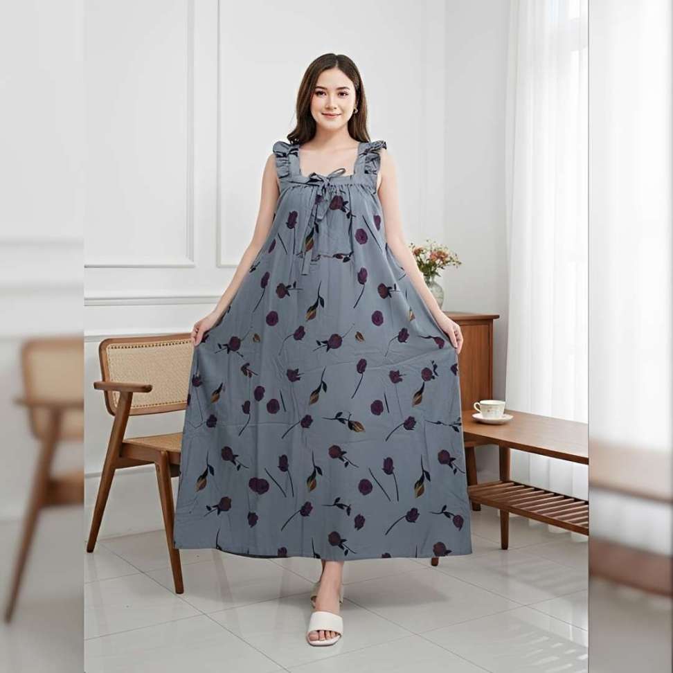 Daster Seksi Dress Yukensi Sexy Oversize LD 120cm Motif Bunga Cantik Kain Rayon Nyaman Adem Longdress Baju Tanpa Lengan Wanita Dewasa Busui Bumil
