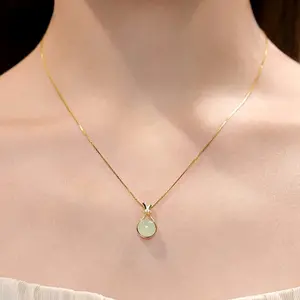 Kalung Liontin Giok Hijau Bahan Titanium Kualitas Premium Anti Karat Warna Gold  LX - 09