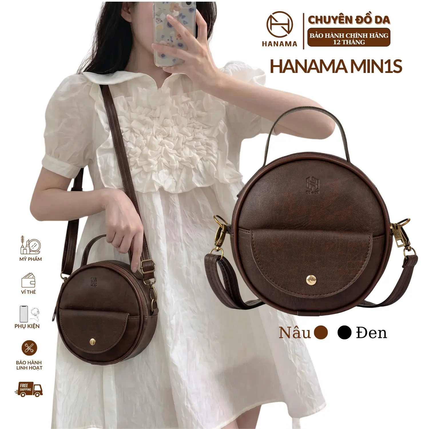 [DAILY_HANAMA]_Túi đeo chéo nữ túi cốp tròn cao cấp HN MIN 1S Bag Da