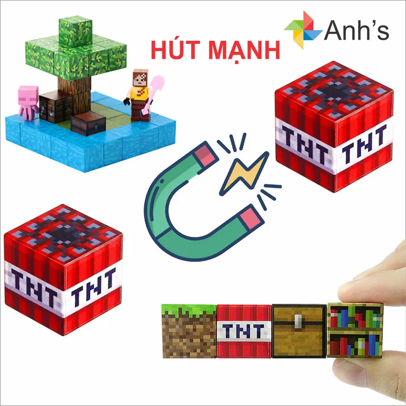 Khối nam châm Minecraft xếp hình xây dựng tặng kèm nhân vật 3