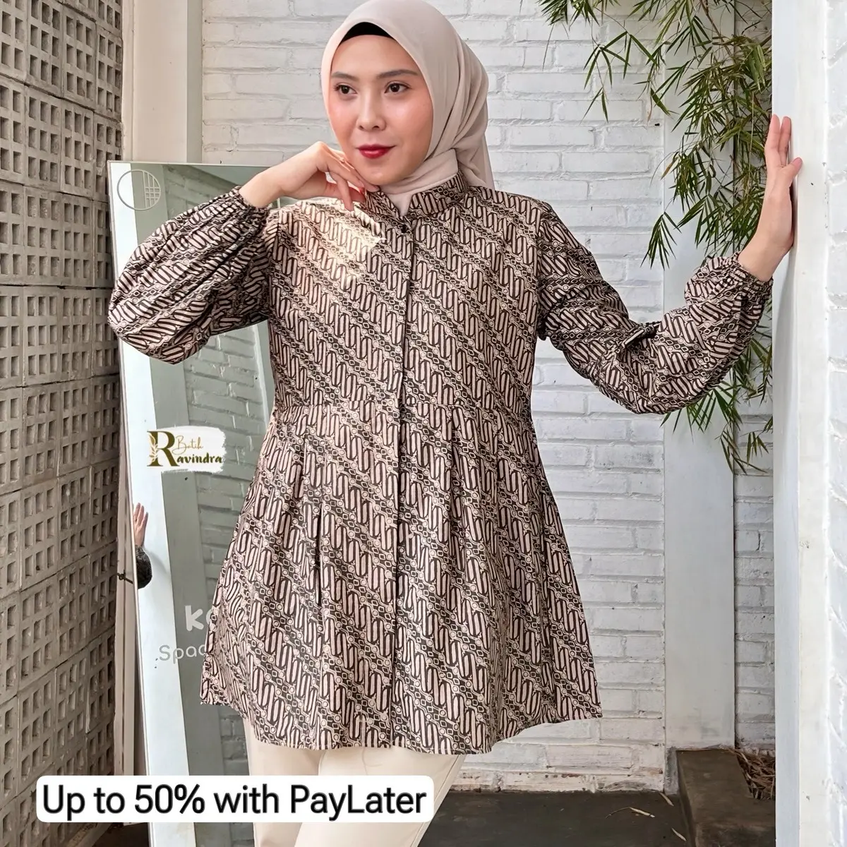 BATIK RAVINDRA Blouse Sogan Coklat Kancing Depan Katun