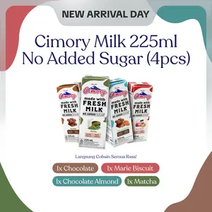 4pcs Susu Cimory No Added Sugar 225ml dengan 4 Rasa Unik Chocholate, Almond, Marie Biscuit, dan Matcha - New Arrival only on TikTok Shop