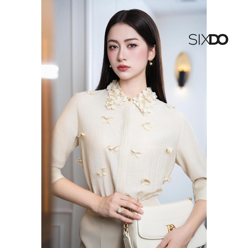 [HN] Áo somi nữ voan tơ be dài tay SIXDO (Begie Organza Shirt)