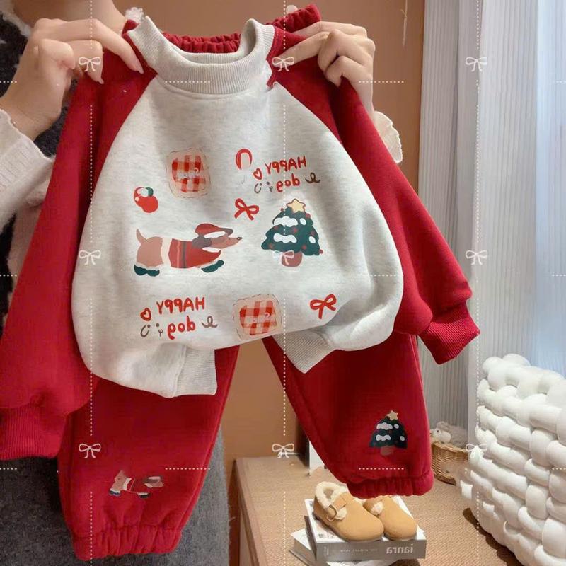   TẶNG ĐỒNG HỒ    Bộ quần áo nỉ đỏ NOEL chất liệu nỉ bông phối hoạ tiết dễ thương cho bé trai bé gái 8-18kg 