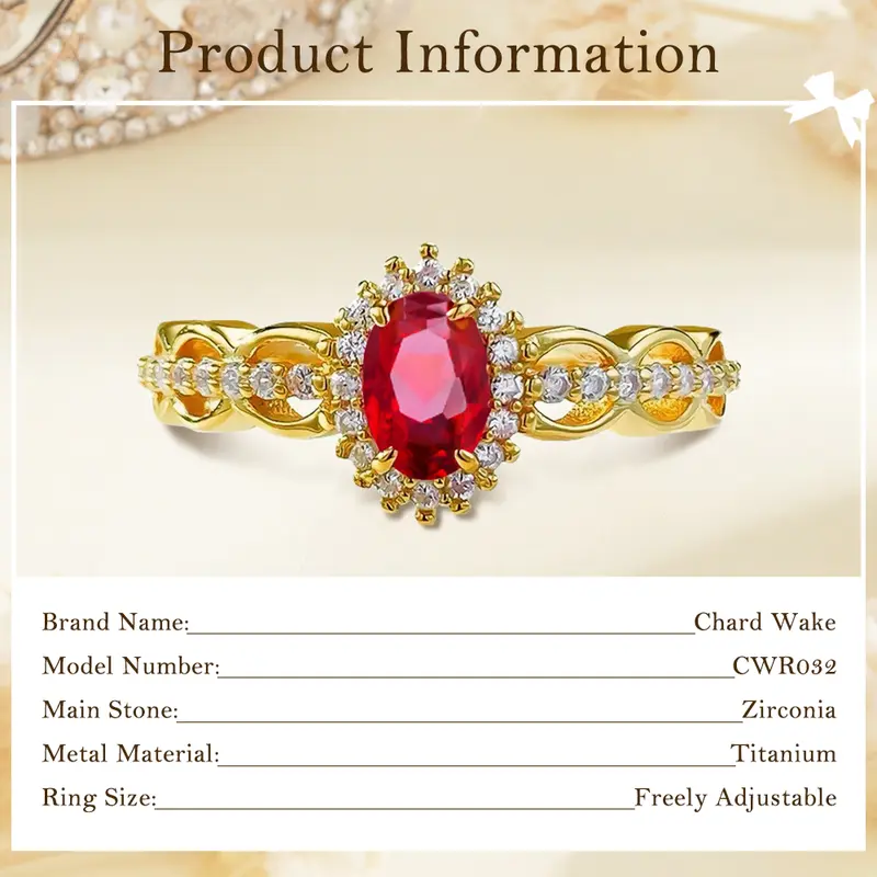 【003Harga telah dibanting, segera di CO】Chard Wake Cincin Wanita Korea Vintage Red Gemstone Perhiasan Ukuran Bebas Cincin Cewek Original  CWR032-Red 7