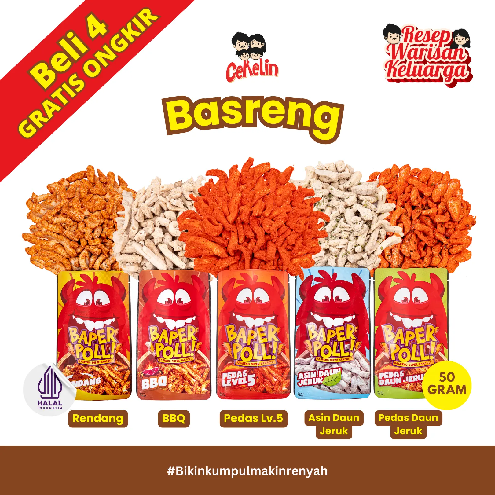 CEKELIN Cemilan Basreng - Isi 50gr Beli 4 Gratis Ongkir  Snack